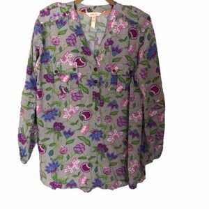 MATILDA JANE Gray Ruffle Floral Blouse XS